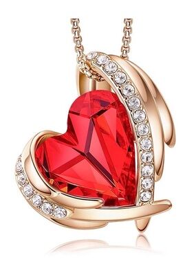 CDE Women's Red Heart Jan/July Birthstone and Crystal Pendant Necklace